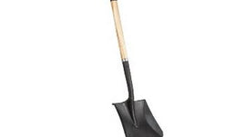 Steel Shovel, Square Cut 11" wide, D handle. Has 30" wooden shaft and plastic D handle. For scooping or use as a dust pan.